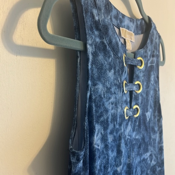 Michael Kors Sleeveless Tie Dyed Denim Blue Lace Up Tank Mini Dress XSmall - Picture 6 of 13